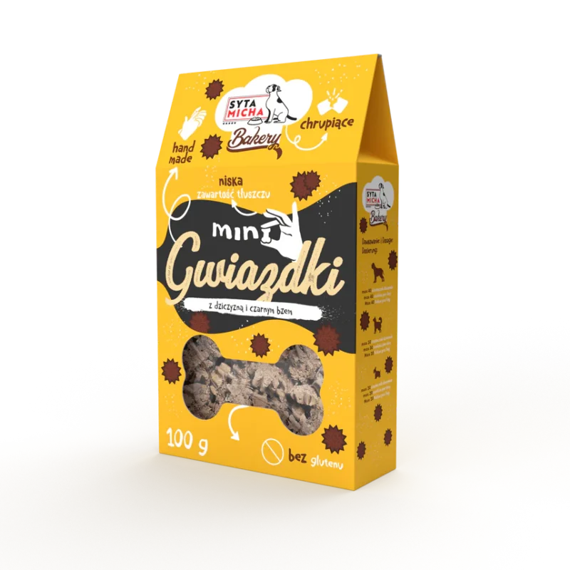 Ciastka dla psa Mini gwiazdki z dziczyzną i czarnym bzem 100g