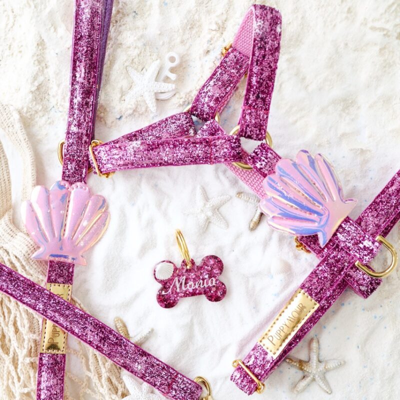 Smycz dla psa z różową muszelką 3D – Seashell Pink