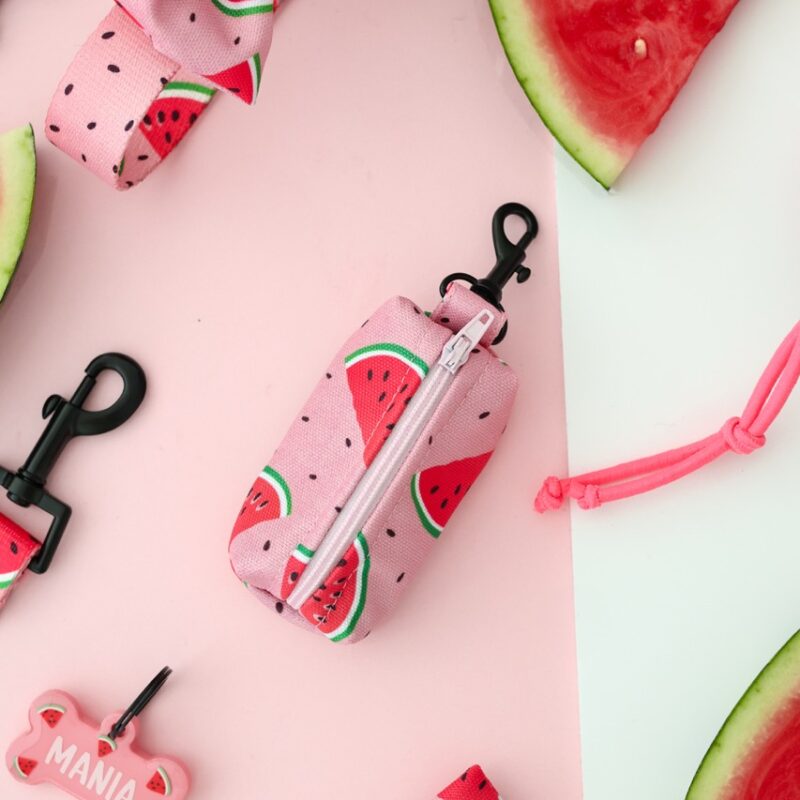 Miniaturowe etui na kupoworki z motywem arbuzowym – Watermelon Pink Detail (z bliska) watermelon-pink-case-detail.jpg 1000×1000 Zbliżenie na etui Watermelon Pink z praktycznym dyspenserem na rolkę kupoworków