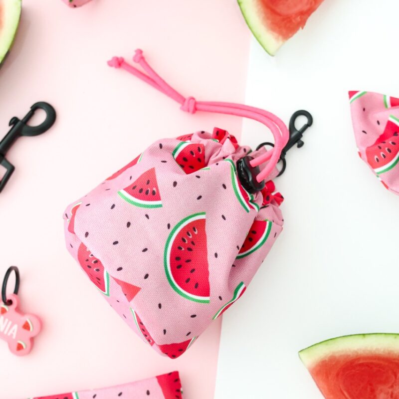 Woreczek na przysmaki i kupoworki z wzorem arbuzowych plastrów na różowym tle – Watermelon Pink