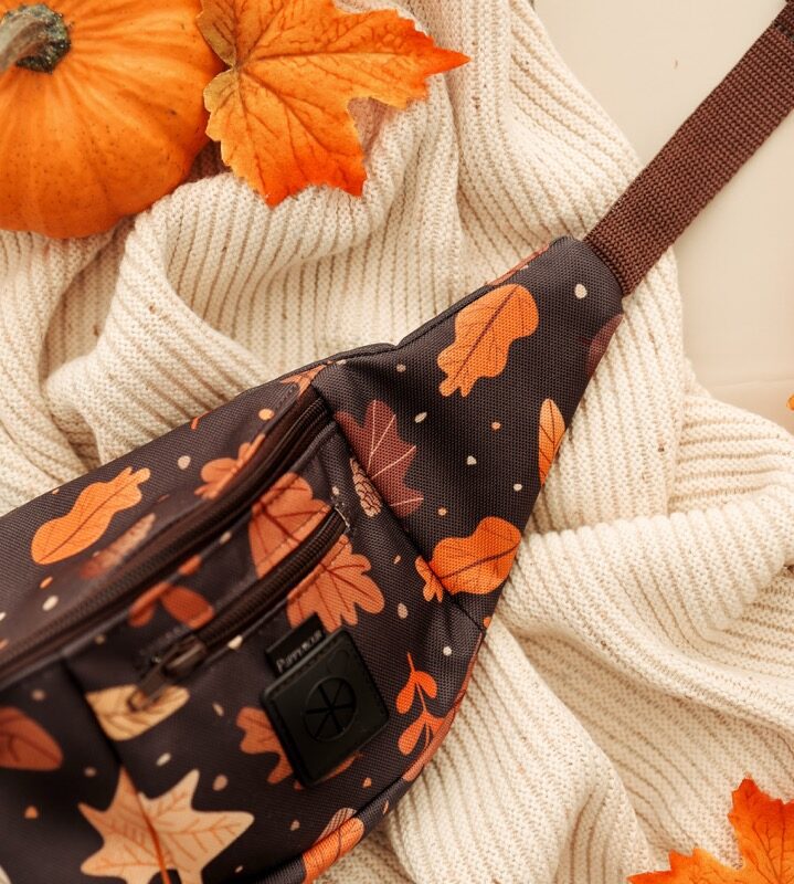 nerka biodrowa dla opiekuna psa Brown Autumn – liście i szyszki