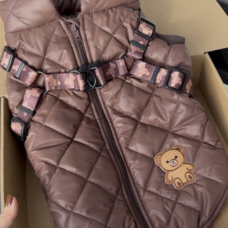 Kurtka z wbudowanym zapięciem "Brown Puffy Teddy"