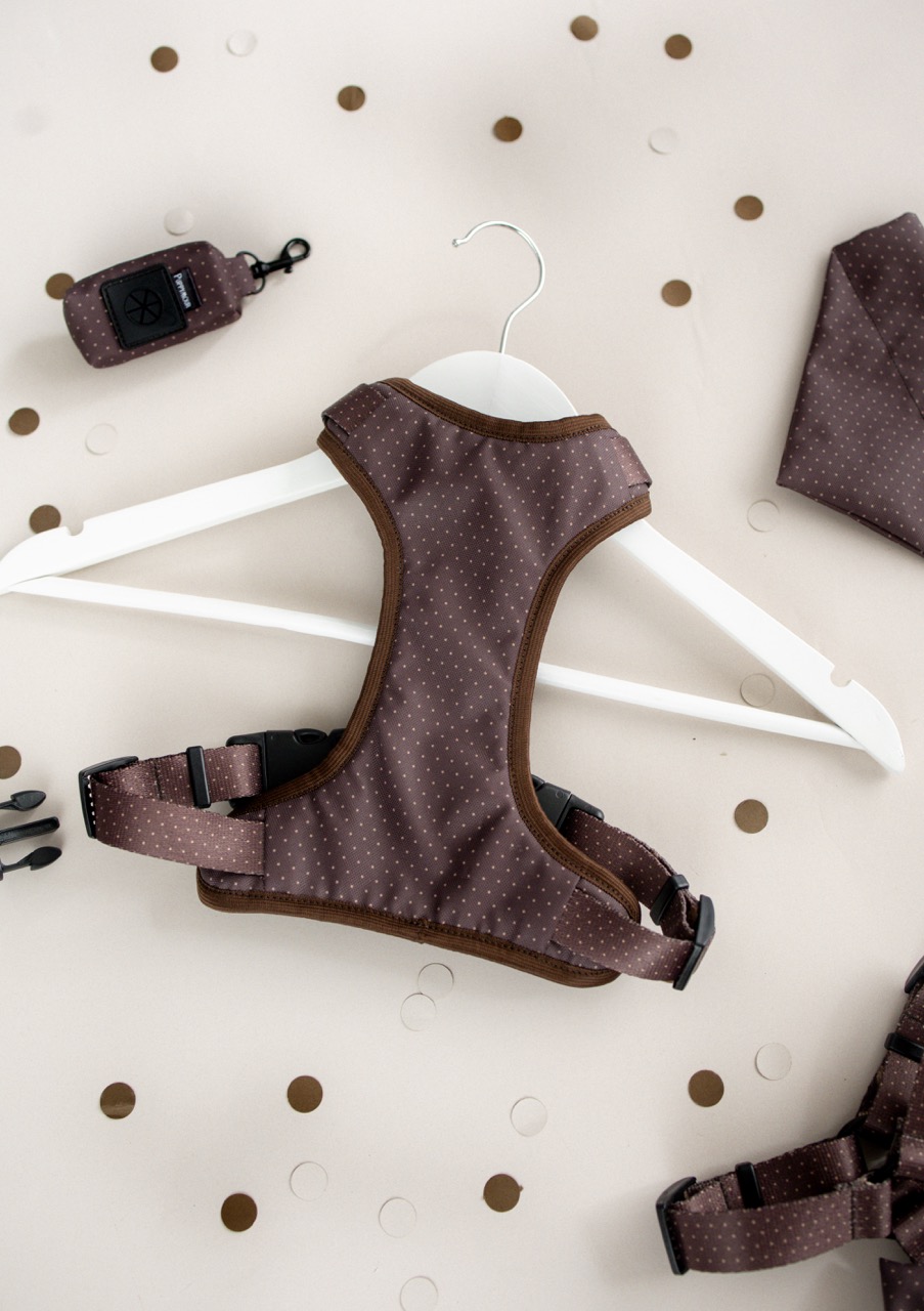 premium szelki puppymour brown dots handmade