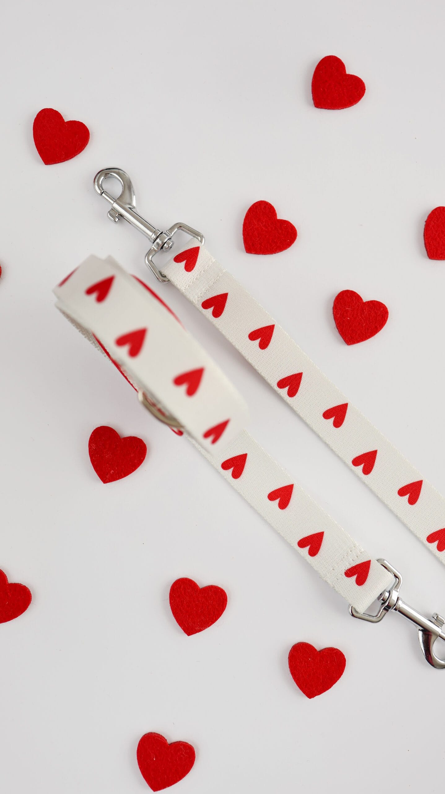 Biała smycz miejska dla psa w serduszka z rączką podszytą neoprenem kolekcja White Love